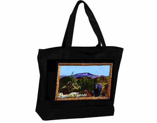 Tote Bag XL Travel Poster Aspen Colorado black bear and cubs