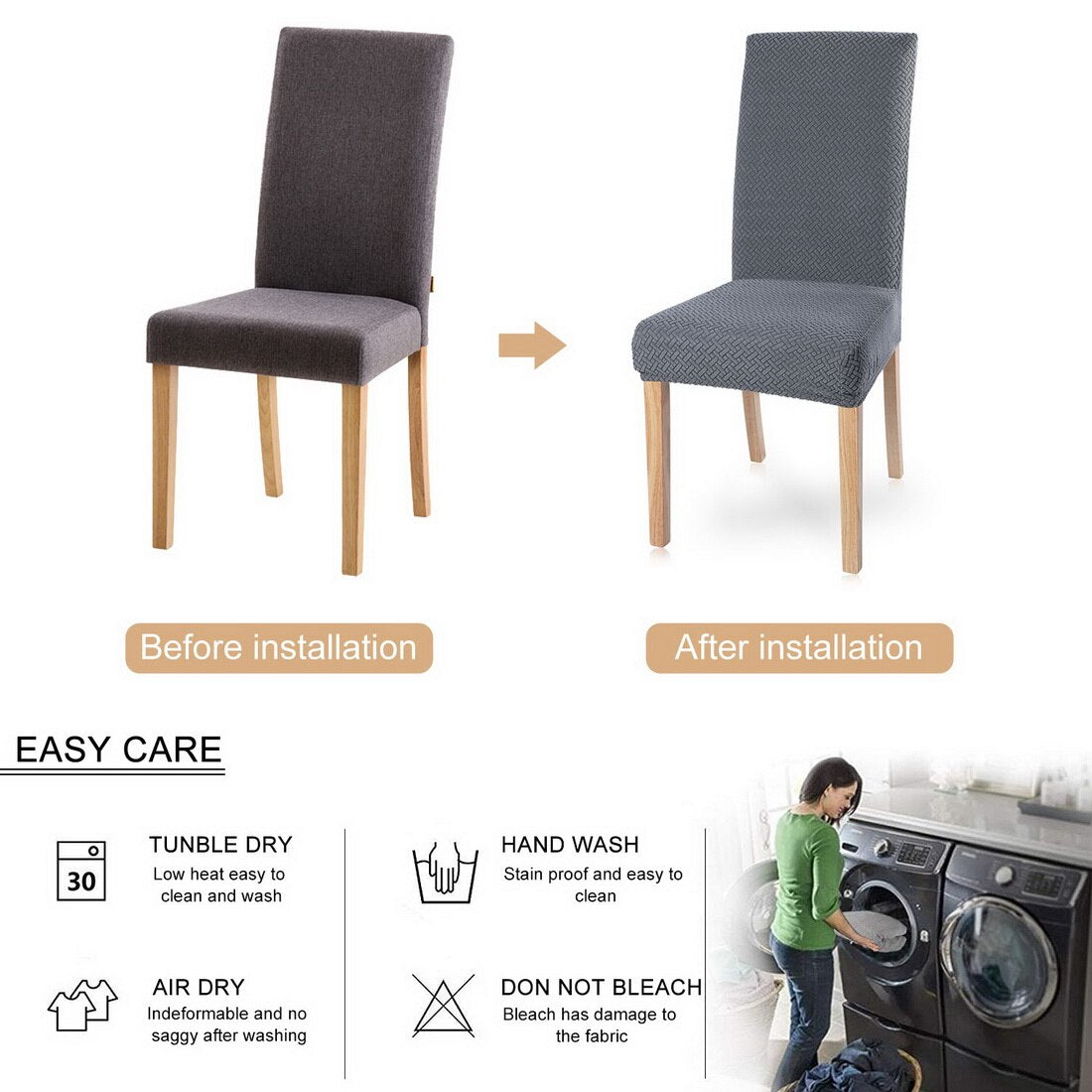 1/2/4/6Pc Solid Color Spandex Stretch Chair Cover