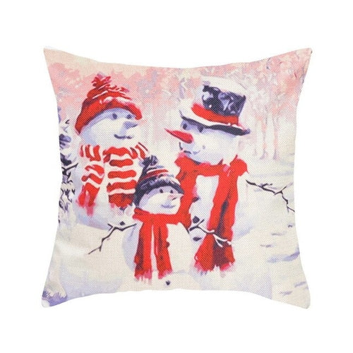 1/4Pcs Warm Christmas Pillow Cover Snowman Throw