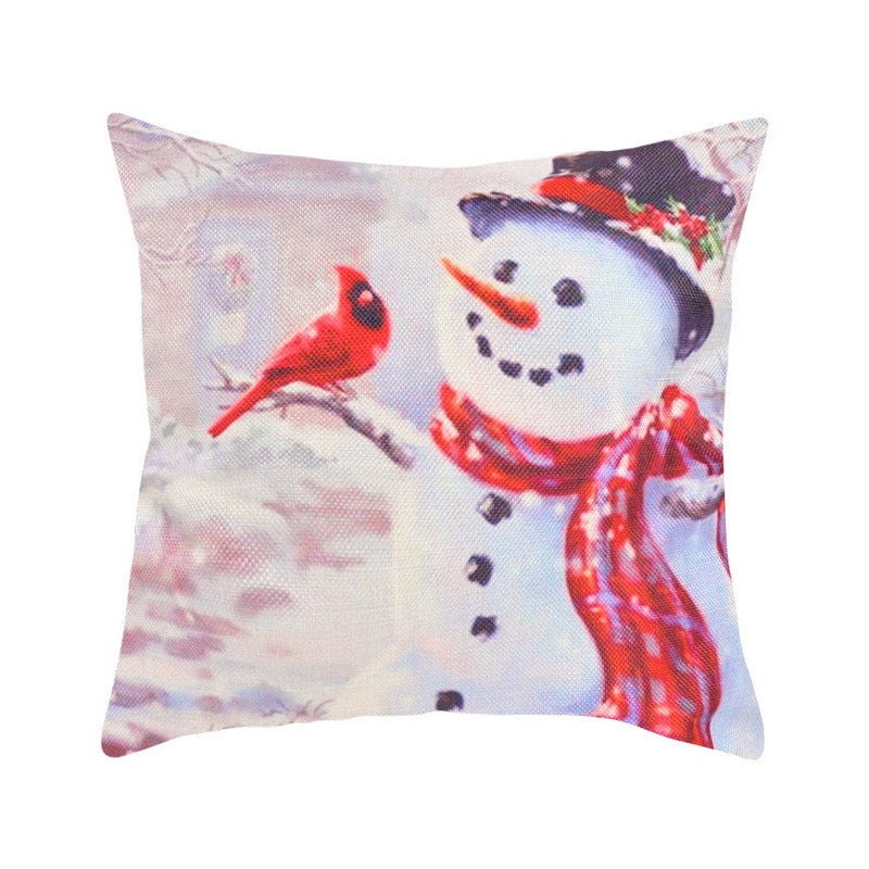 1/4Pcs Warm Christmas Pillow Cover Snowman Throw