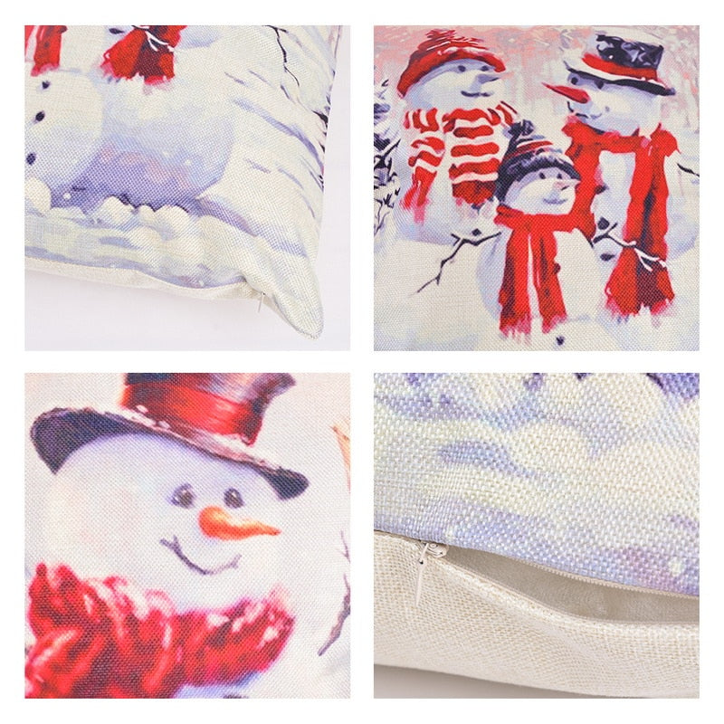 1/4Pcs Warm Christmas Pillow Cover Snowman Throw