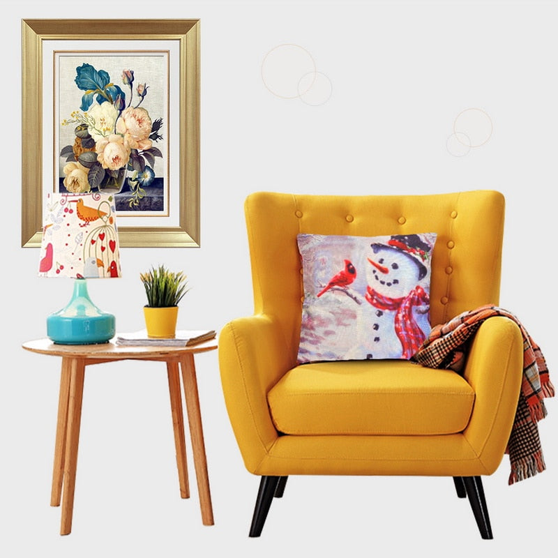 1/4Pcs Warm Christmas Pillow Cover Snowman Throw