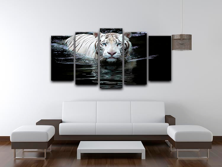 White Tiger Swimming 5 Split Panel Canvas