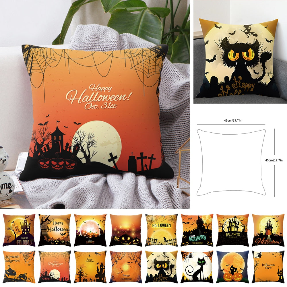 16 Styles Halloween Cushion Cover Black Cat Castle