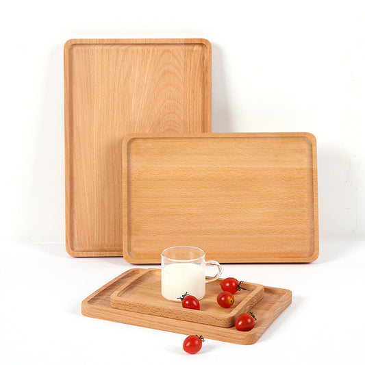 Round Rectangular Wooden Tray Breakfast Food Dinner Dessert Tea Tray