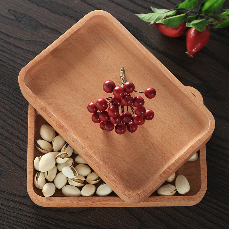 Round Rectangular Wooden Tray Breakfast Food Dinner Dessert Tea Tray