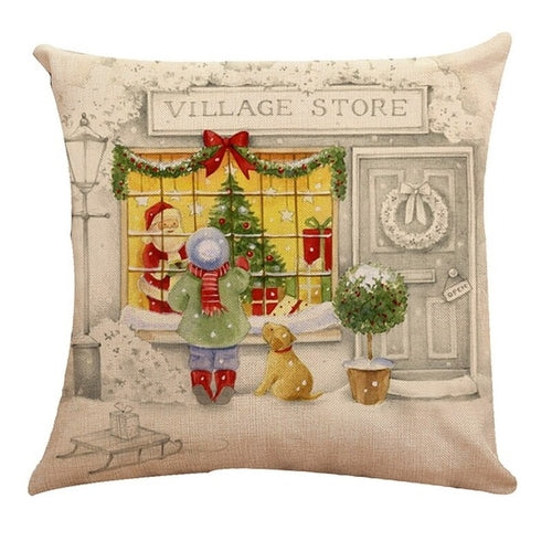 1PC 45x45cm Christmas Pillow Cover Soft Linen