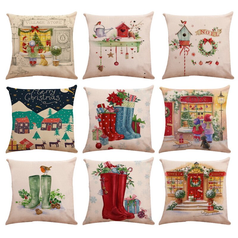 1PC 45x45cm Christmas Pillow Cover Soft Linen