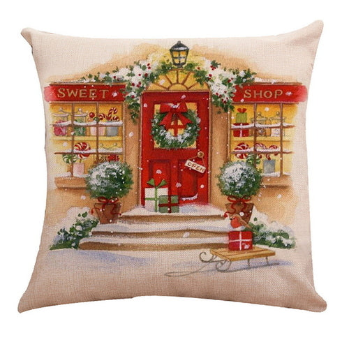 1PC 45x45cm Soft Linen Cushion Cover Elk Snowflake
