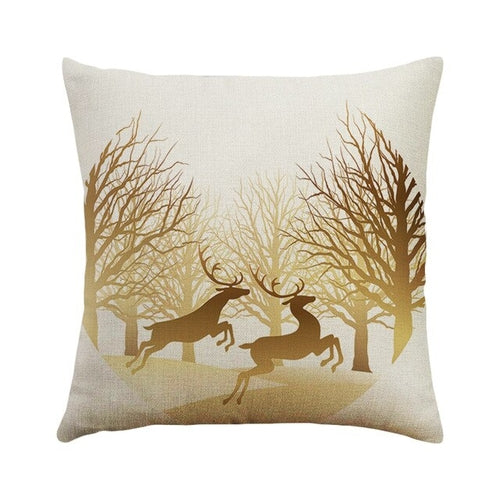 1PC 45x45cm Soft Linen Cushion Cover Elk Snowflake