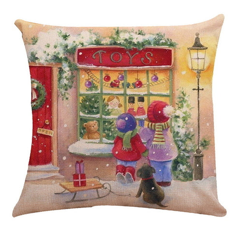 1PC 45x45cm Soft Linen Cushion Cover Elk Snowflake