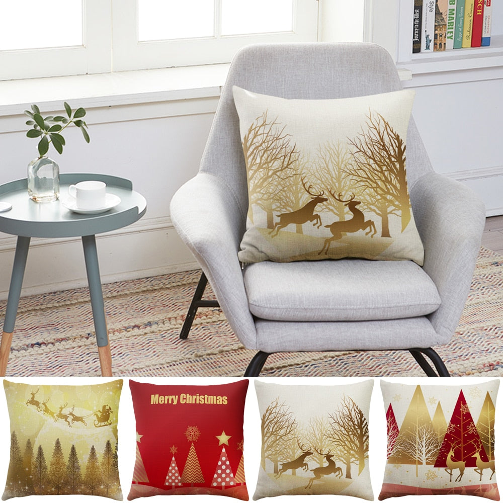 1PC 45x45cm Soft Linen Cushion Cover Elk Snowflake