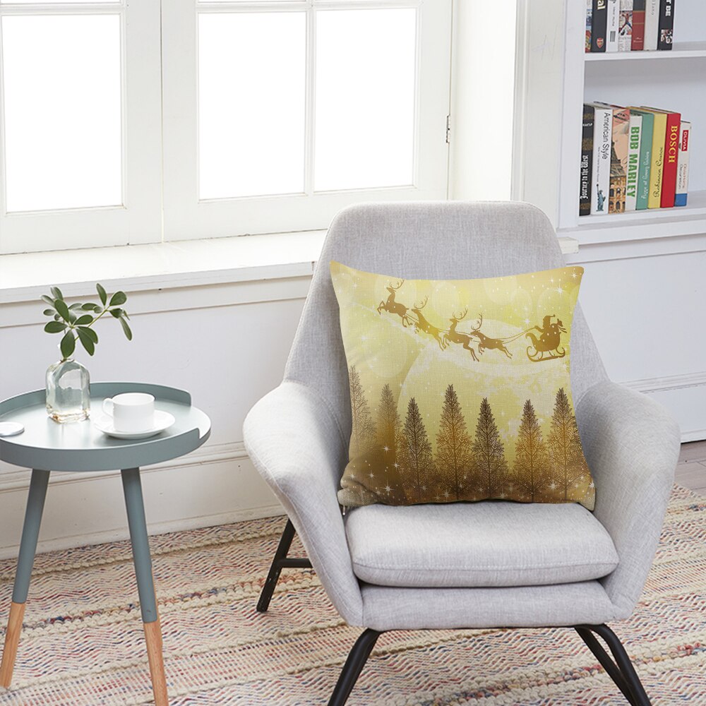 1PC 45x45cm Soft Linen Cushion Cover Elk Snowflake