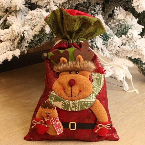 1PC Christmas Santa Candy Gift Bag Knit Fabric