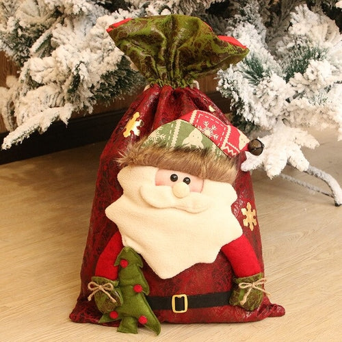 1PC Christmas Santa Candy Gift Bag Knit Fabric