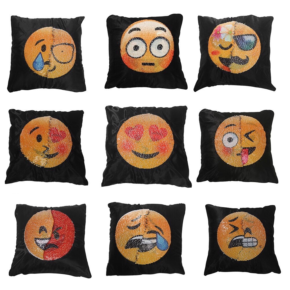 1Pc Emoji Cushion Cover Sequin Mermaid Pillow