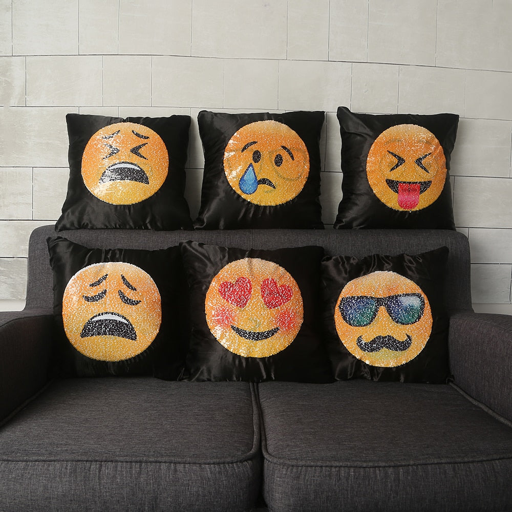 1Pc Emoji Cushion Cover Sequin Mermaid Pillow