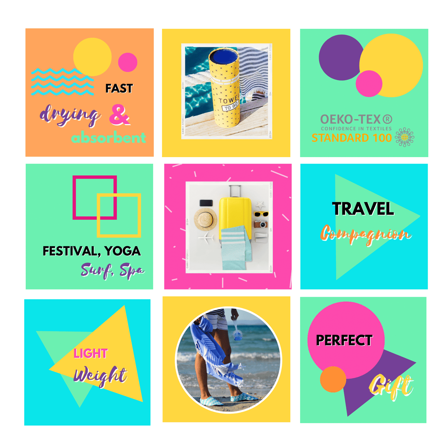 Palermo Beach Towel with Recycled Gift Box, Blue, Yellow