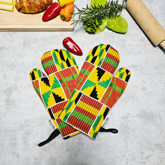 Set of 2 Oven Gloves Handmade "Mudcloth" Bogolan Print Inspired