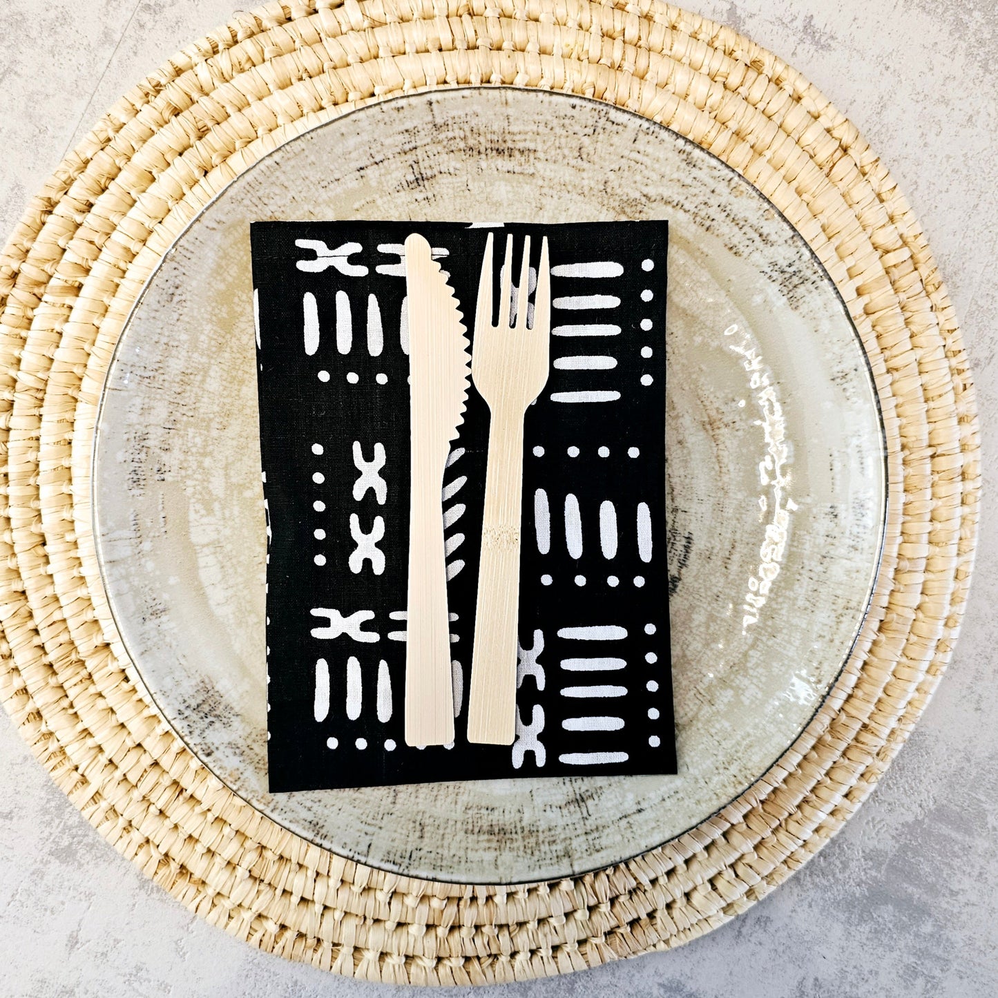 Set of 4 / 8 Napkins | 35x35cm | Black Mudcloth Print, Ankara Wax,