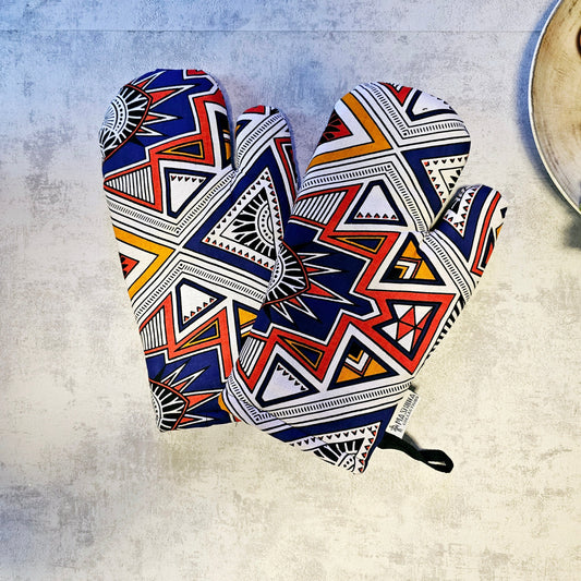 Set of 2 Oven Gloves Handmade "Mudcloth" Bogolan Print Inspired
