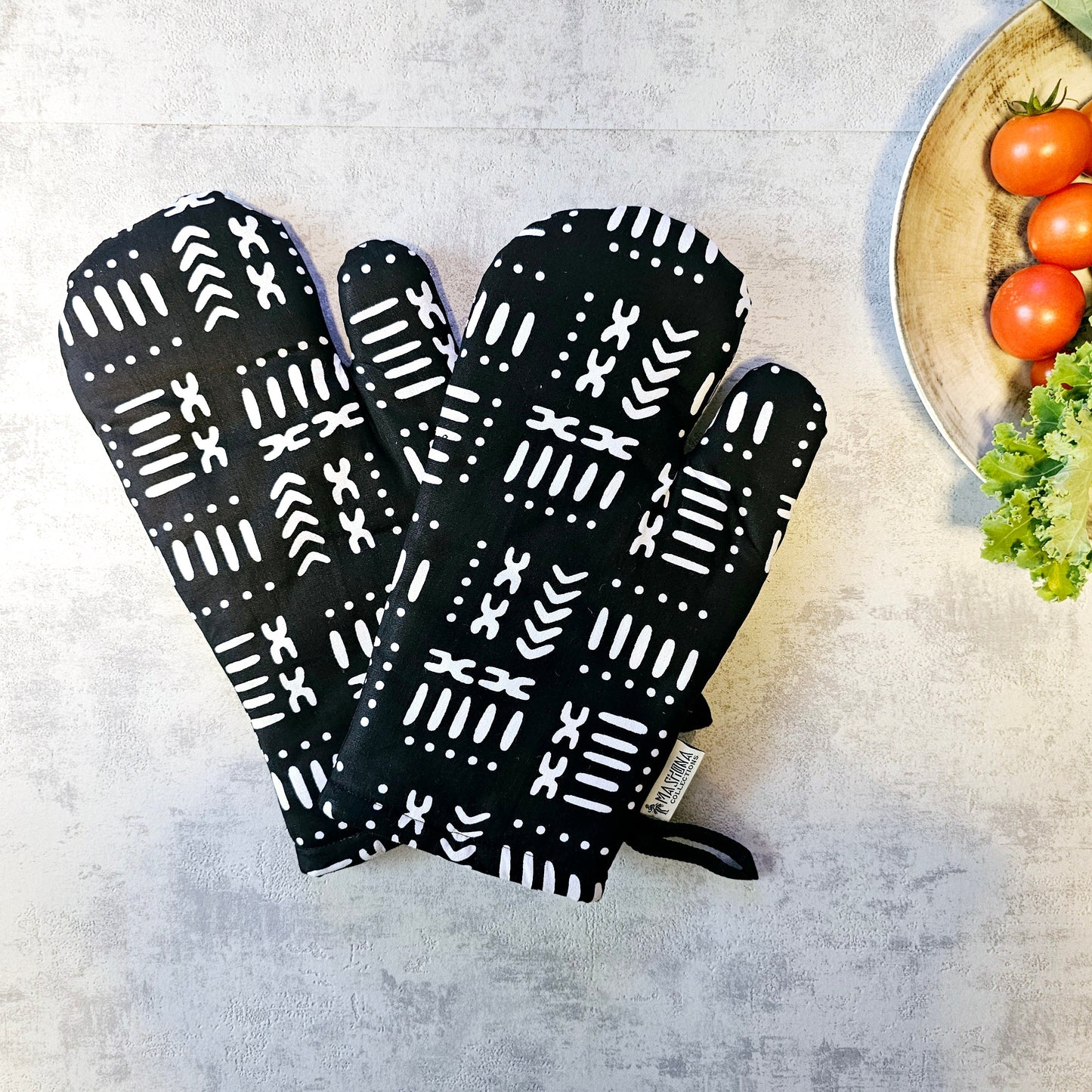 Set of 2 Oven Gloves Handmade "Mudcloth" Bogolan Print Inspired