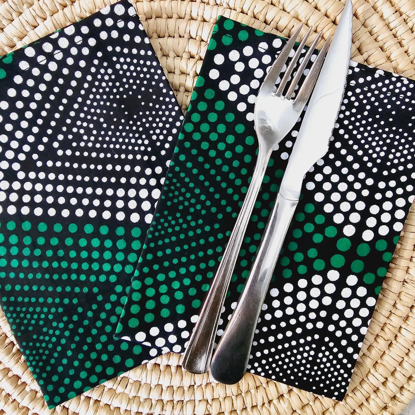 Set of 4 / 8 Napkins | 35x35cm | Black Mudcloth Print, Ankara Wax,