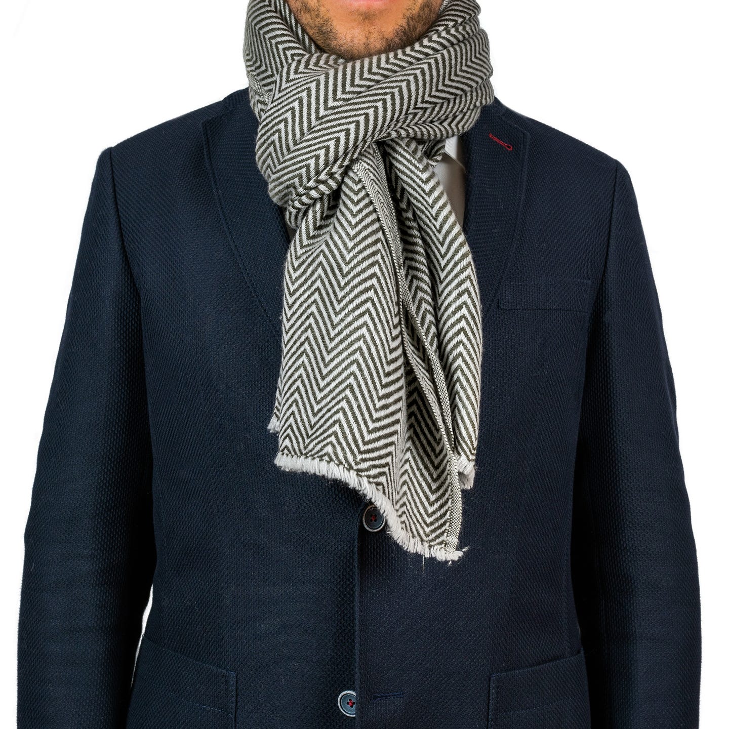 Kaschmirschal grau mit mittelgroßem Fischgrätenmuster