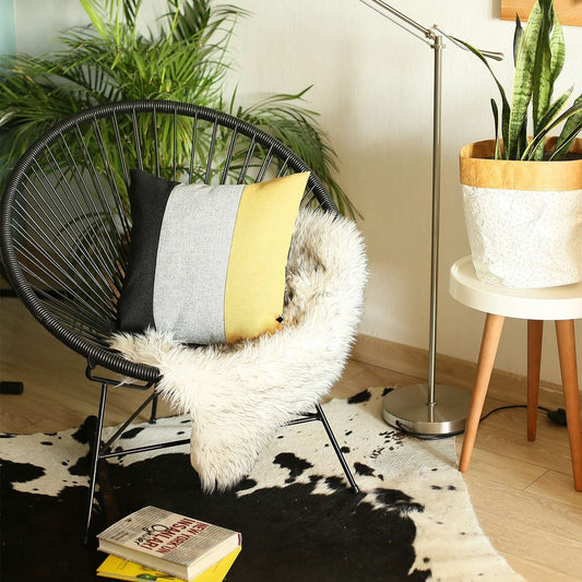 18" Black Gray And Yellow Fabric Throw Pillow