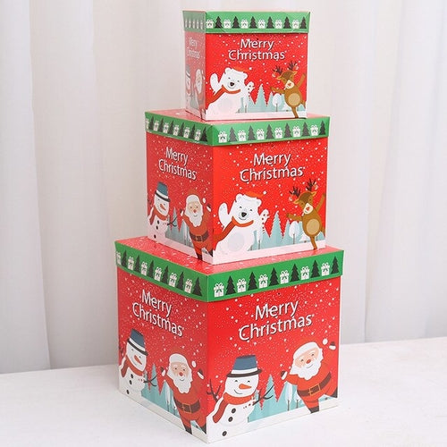 3PCS Christmas Paper Tin Candy Boxes Xmas Party