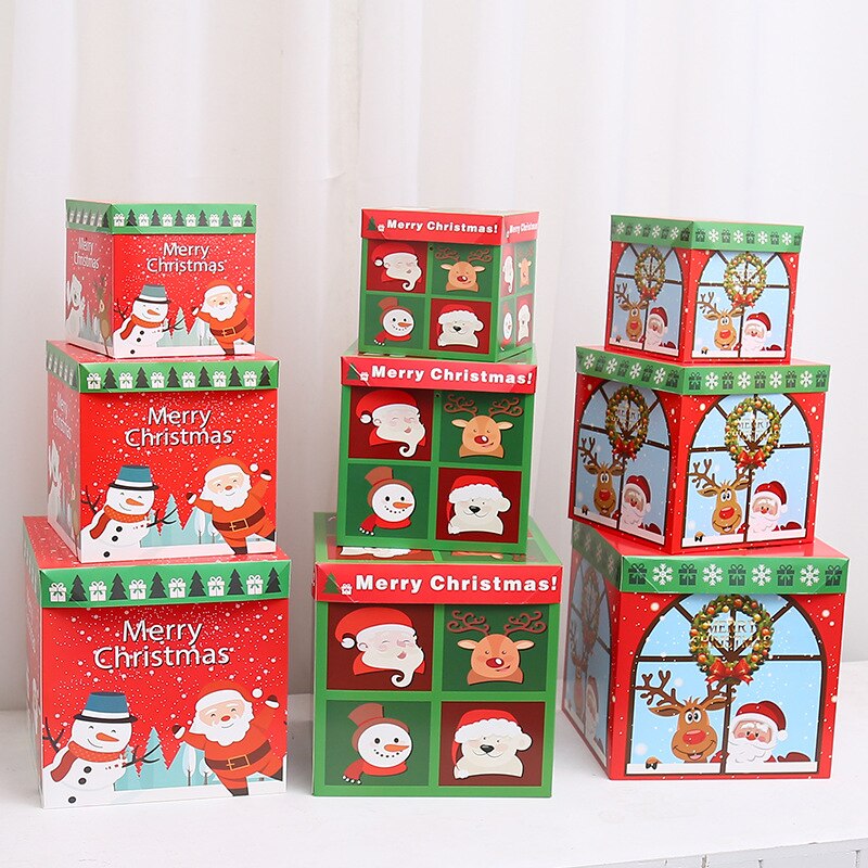 3PCS Christmas Paper Tin Candy Boxes Xmas Party