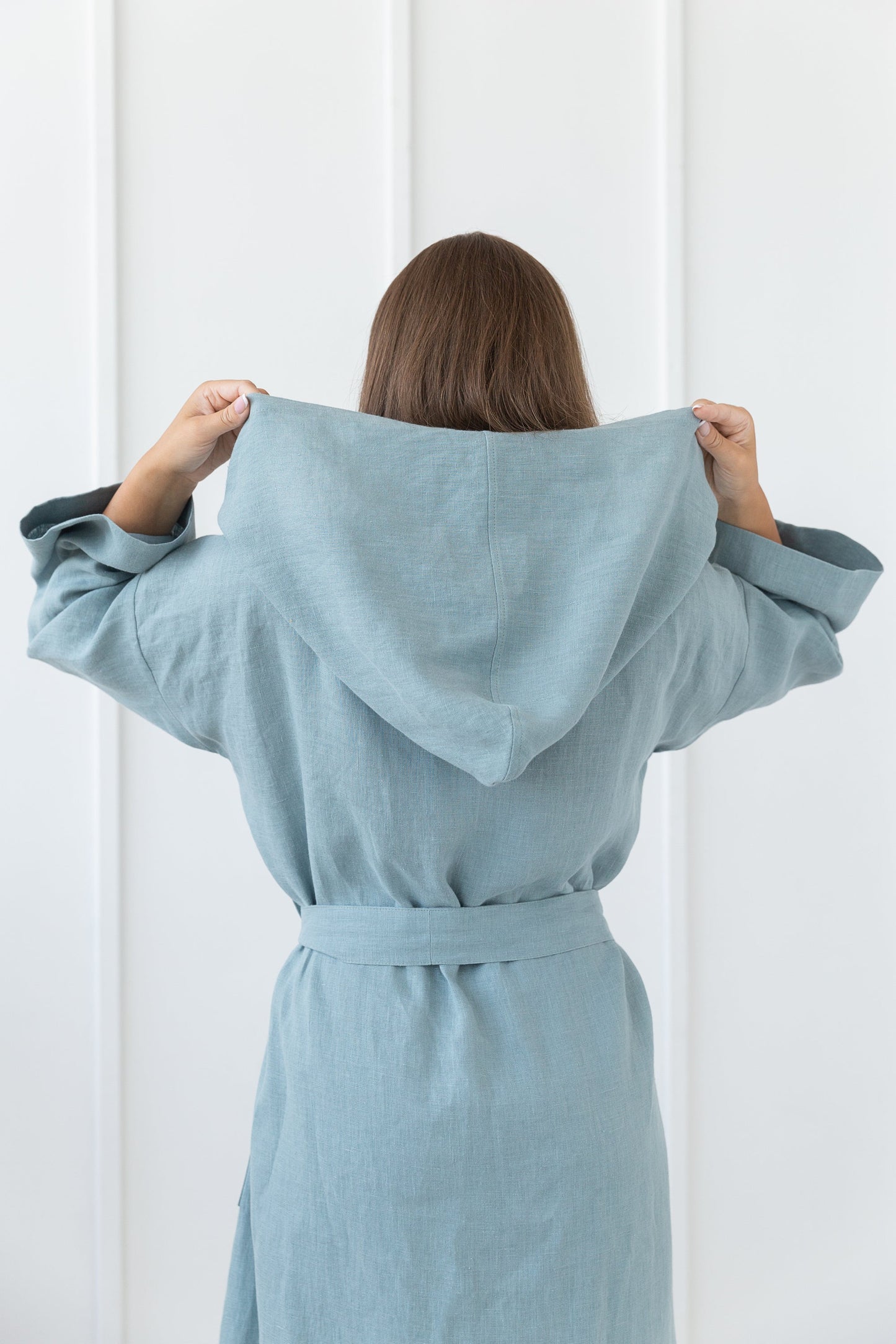 Greyish Mint linen robe with hoodie