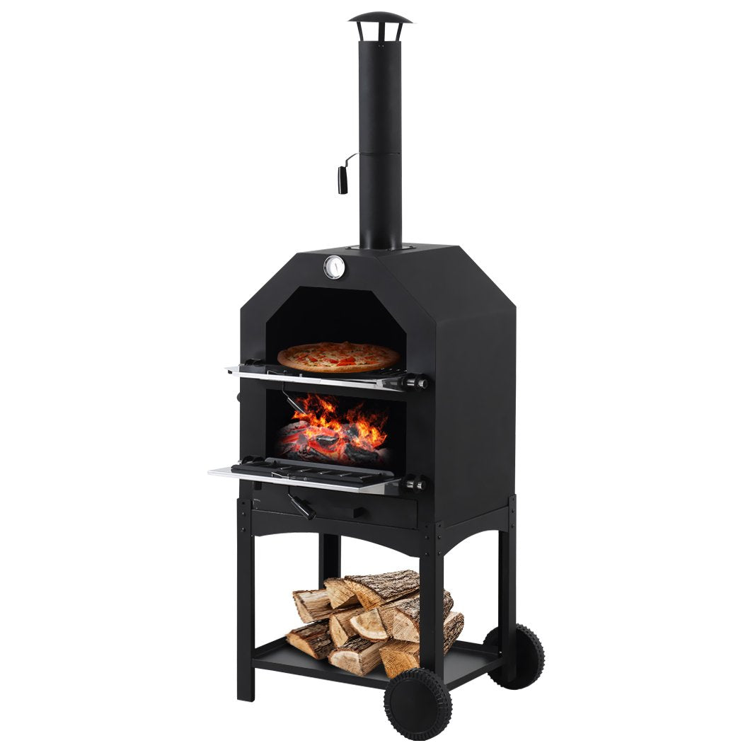 3in1 Charcoal BBQ Grill Steel Pizza Oven Smoker Outdoor Portable