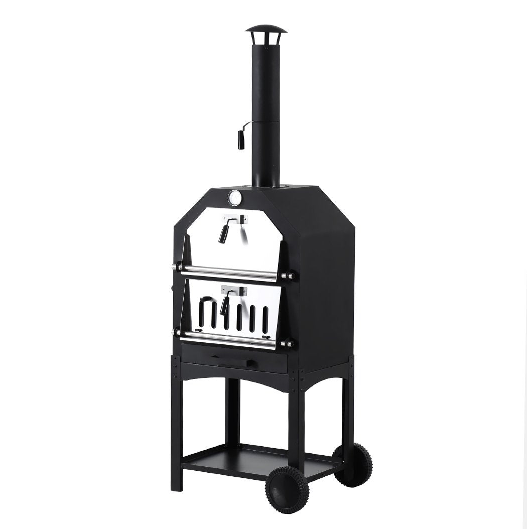 3in1 Charcoal BBQ Grill Steel Pizza Oven Smoker Outdoor Portable
