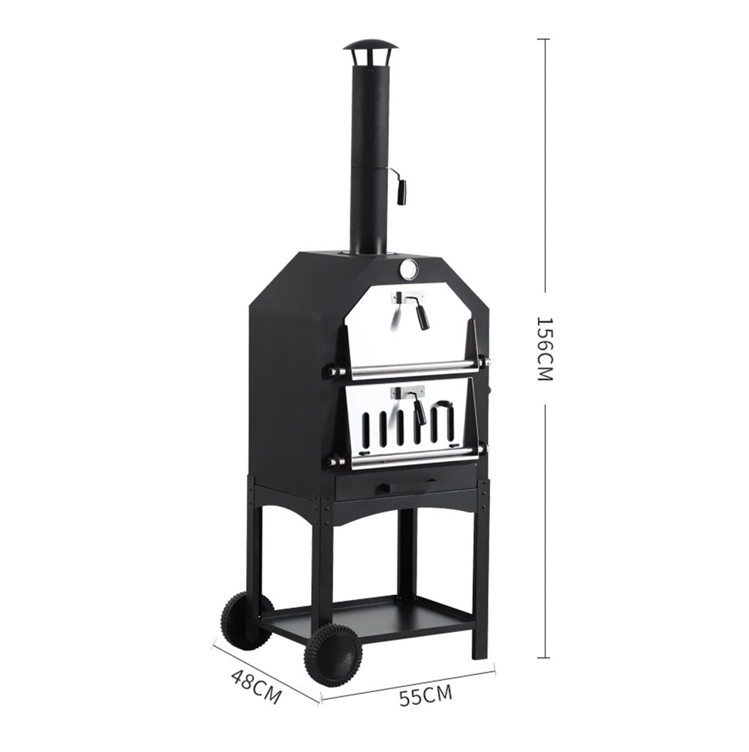 3in1 Charcoal BBQ Grill Steel Pizza Oven Smoker Outdoor Portable