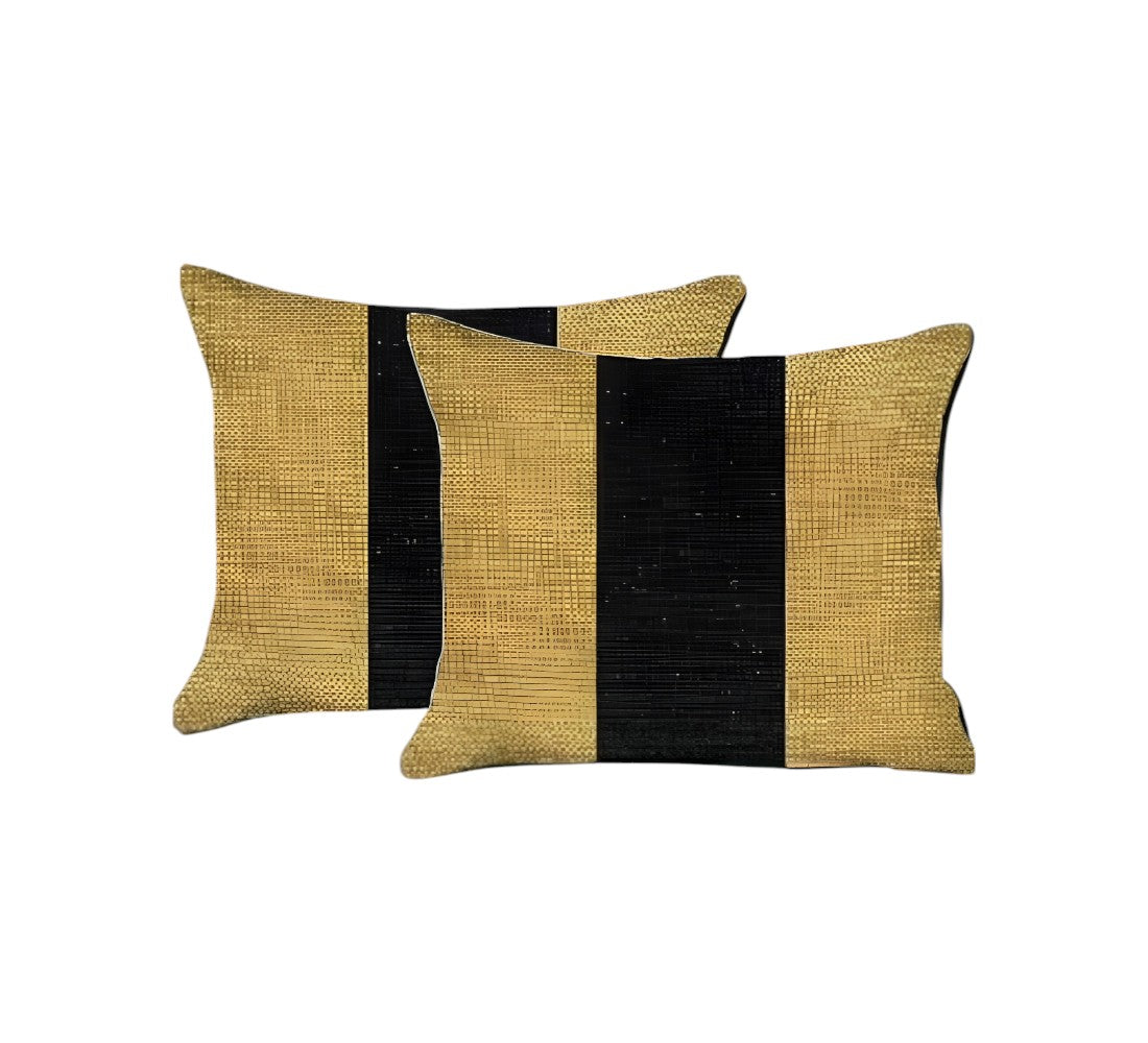 Set Of Two 18" X 18" Yellow And Black Geometric Zippered Handmade