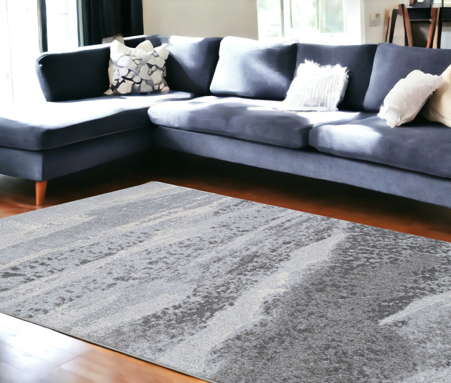 8' X 11' Blue and Gray Abstract Area Rug
