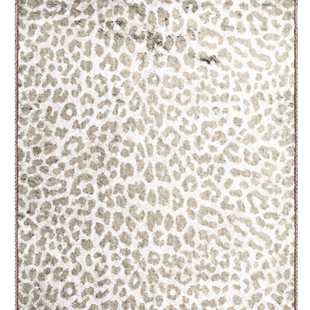 2' X 8' Beige and Cream Leopard Print Shag Handmade Non Skid Runner