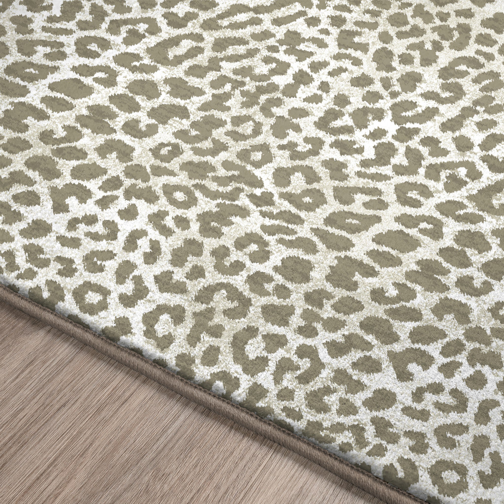 2' X 8' Beige and Cream Leopard Print Shag Handmade Non Skid Runner