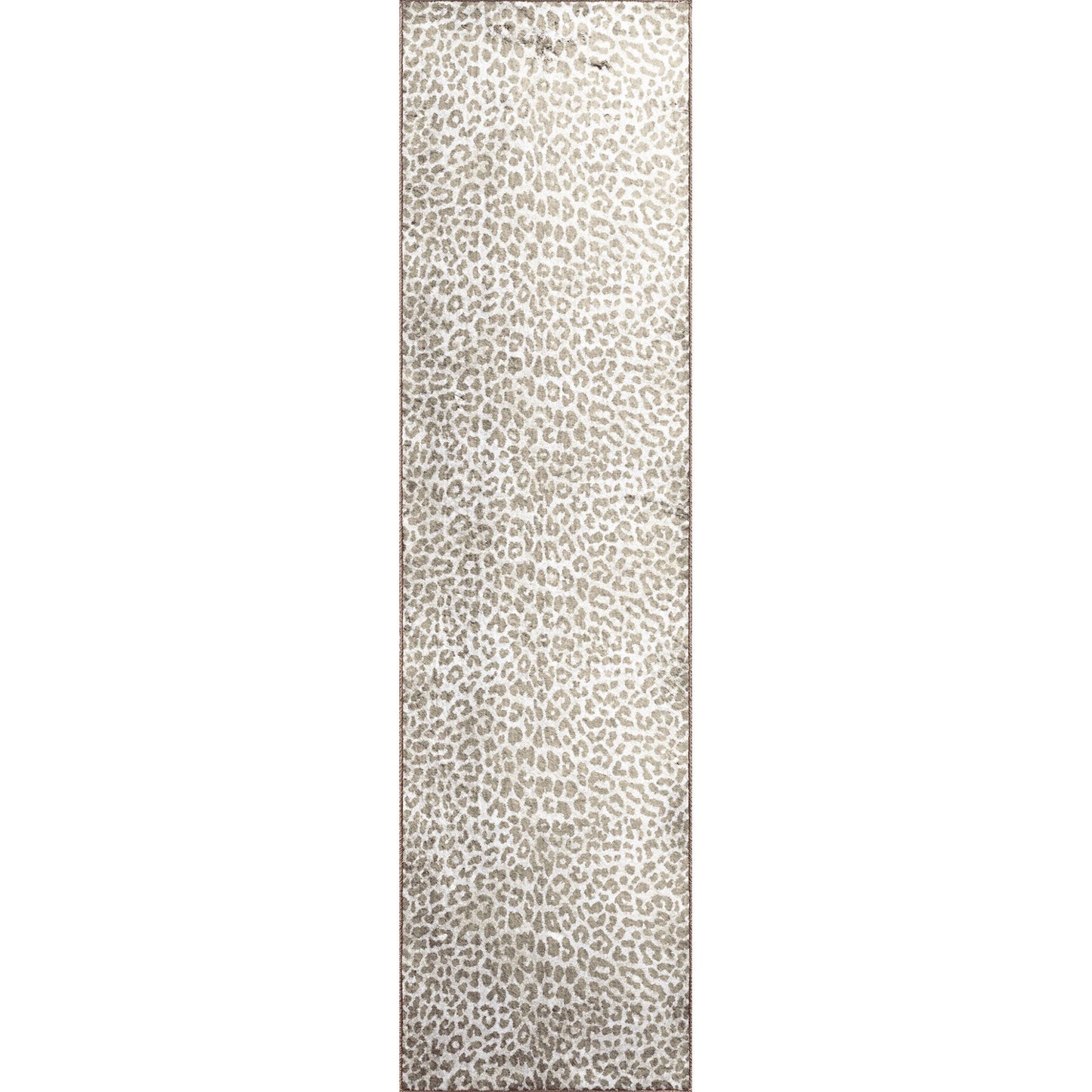 2' X 8' Beige and Cream Leopard Print Shag Handmade Non Skid Runner