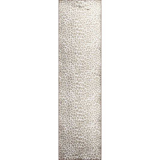 2' X 8' Beige and Cream Leopard Print Shag Handmade Non Skid Runner