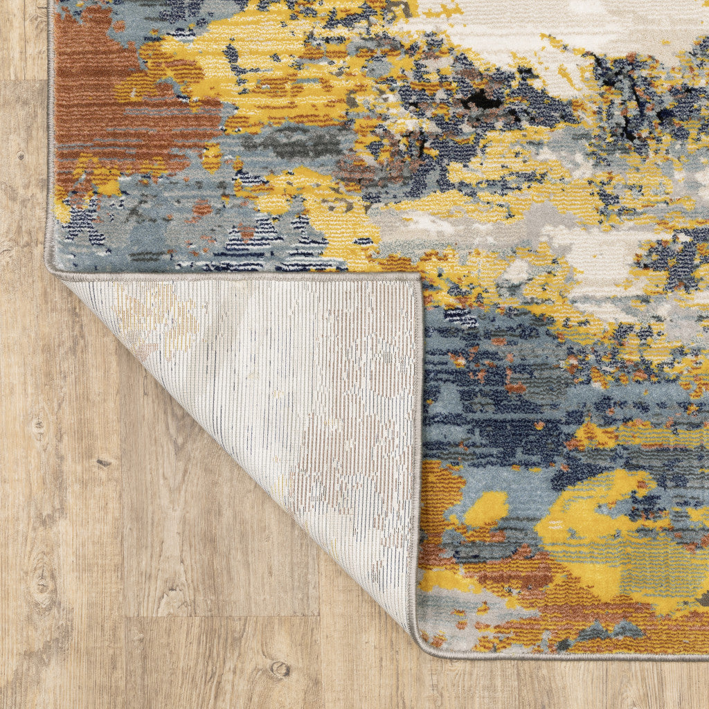 8' X 11' Yellow And Blue Abstract Area Rug