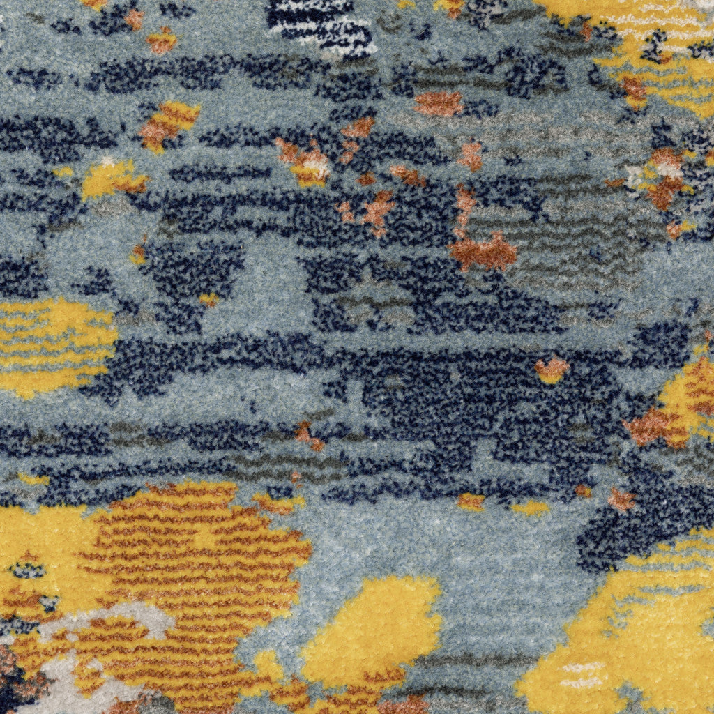 8' X 11' Yellow And Blue Abstract Area Rug