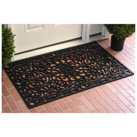 24" X 36" Black Rubber Scrollwork Outdoor Door Mat