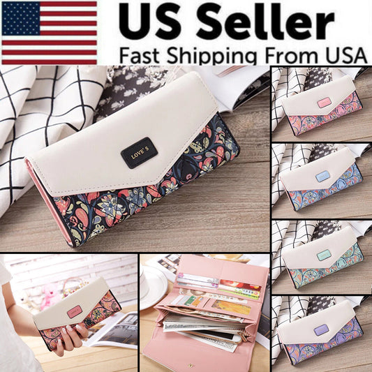 Fashion Women Leather Envelope Clutch Wallet Long Card Holder Purse