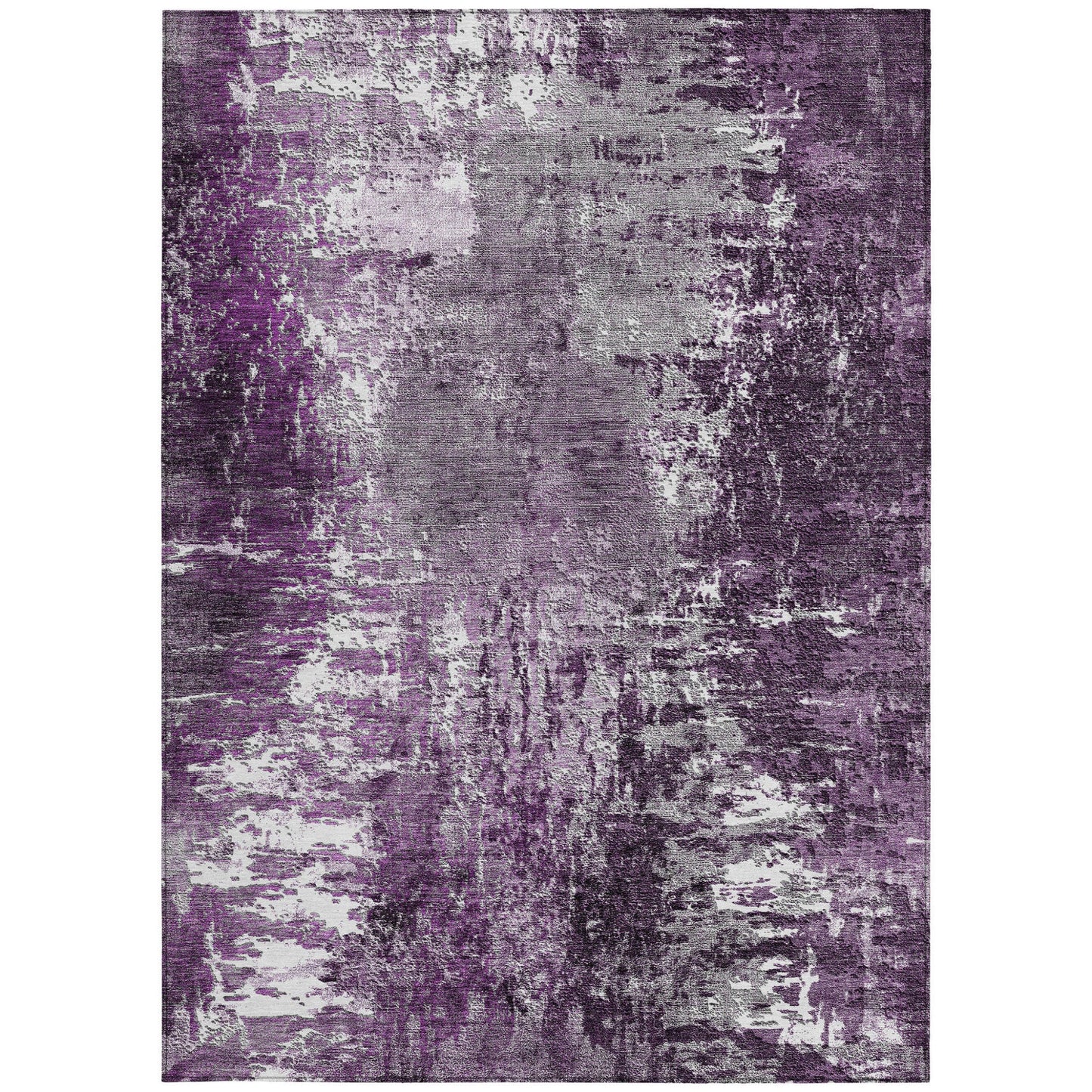 3' X 5' Eggplant Purple And Lavender Abstract Washable Indoor Outdoor