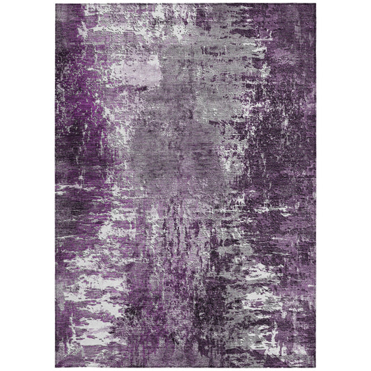 3' X 5' Eggplant Purple And Lavender Abstract Washable Indoor Outdoor