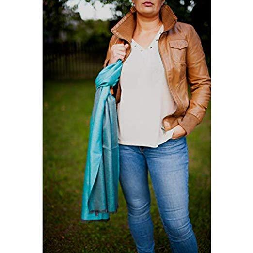 Alpaca wool and silk double face turquoise shawl