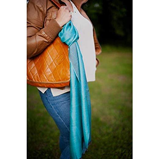 Alpaca wool and silk double face turquoise shawl