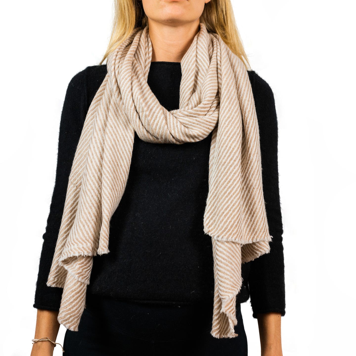 Kaschmirschal hellbraun mit Streifenmuster/ gestreift